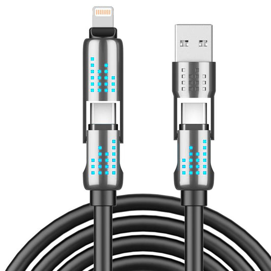 4-in-1 Fast Charging 240W Cable with USB A,TYPE C & Lightning - Breathing Light, Aluminum Alloy Design, 4FT Silicone Cable